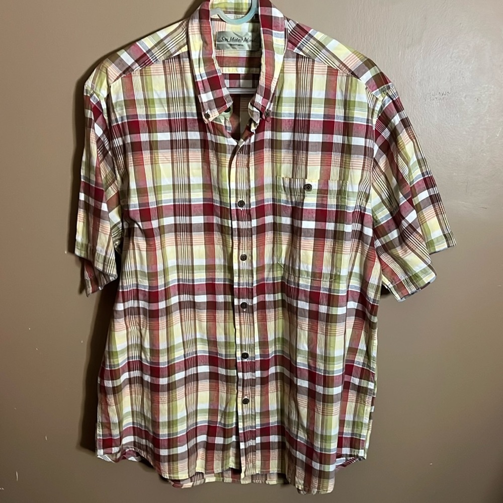 😄Big and tall short sleeve plaid shirt cotton. B4